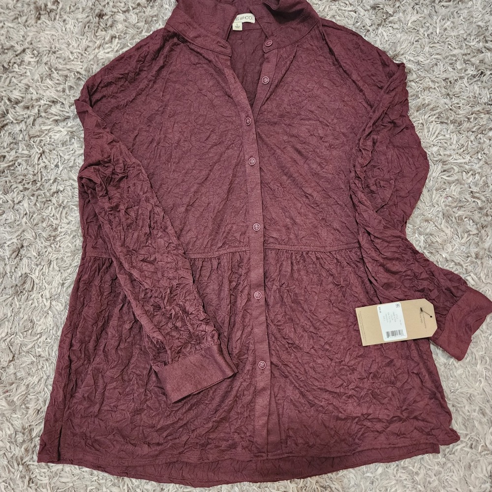 Frye and Co Long Sleeve Maroon Women's Babydoll Style Shirt Sz L RN123475